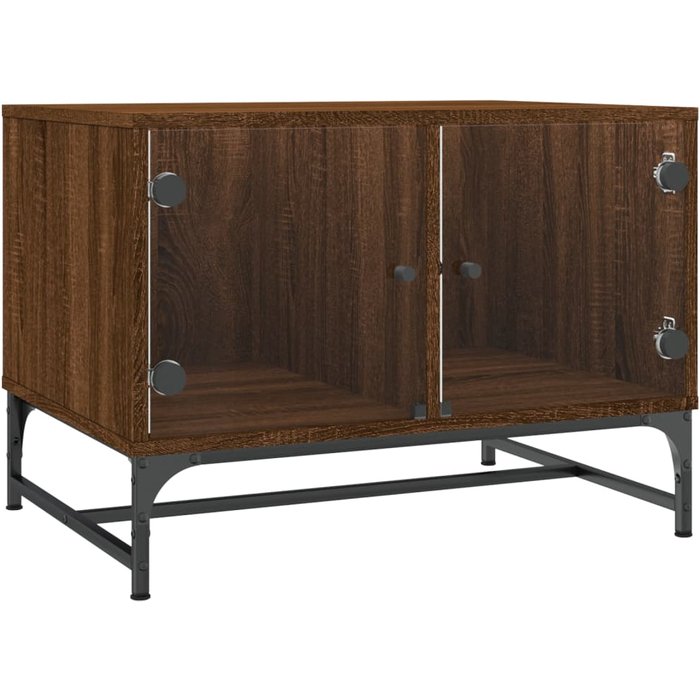 Mesa de centro con puertas de cristal roble marrón 68,5x50x50 cm
