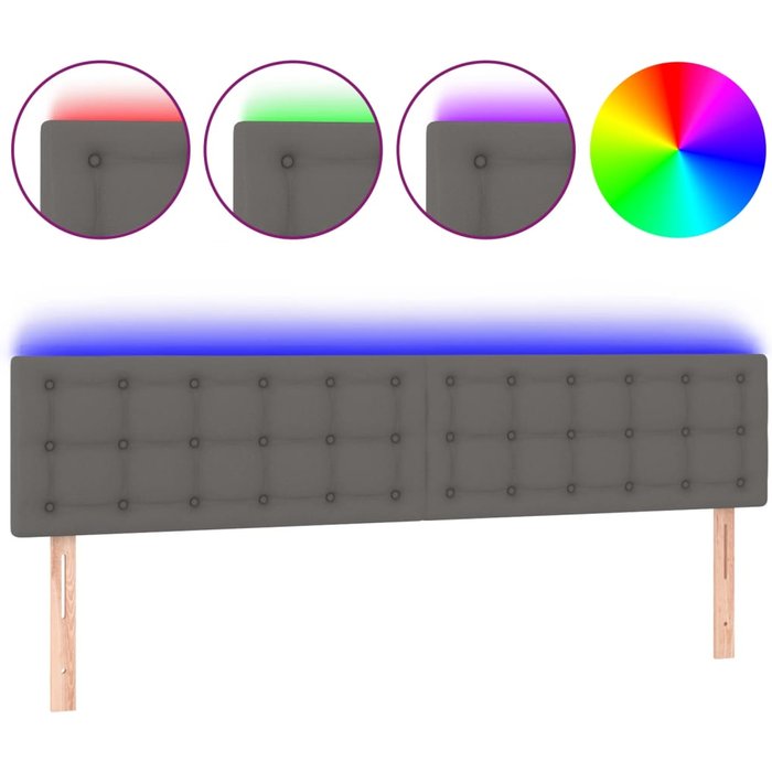 Cabecero cama - mueble cabecero con led cuero sintético gris 160x5x78/88 cm