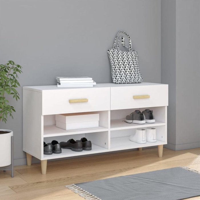Vidaxl mueble zapatero de madera contrachapada blanco 102x35x55 cm