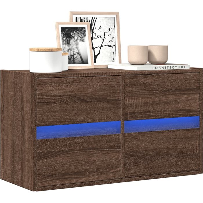 Mueble tv de pared con luces led roble marrón 80x31x45 cm