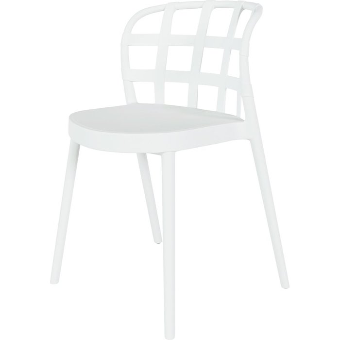 Silla gia en polipropileno blanco con respaldo de diseño a cuadros.
