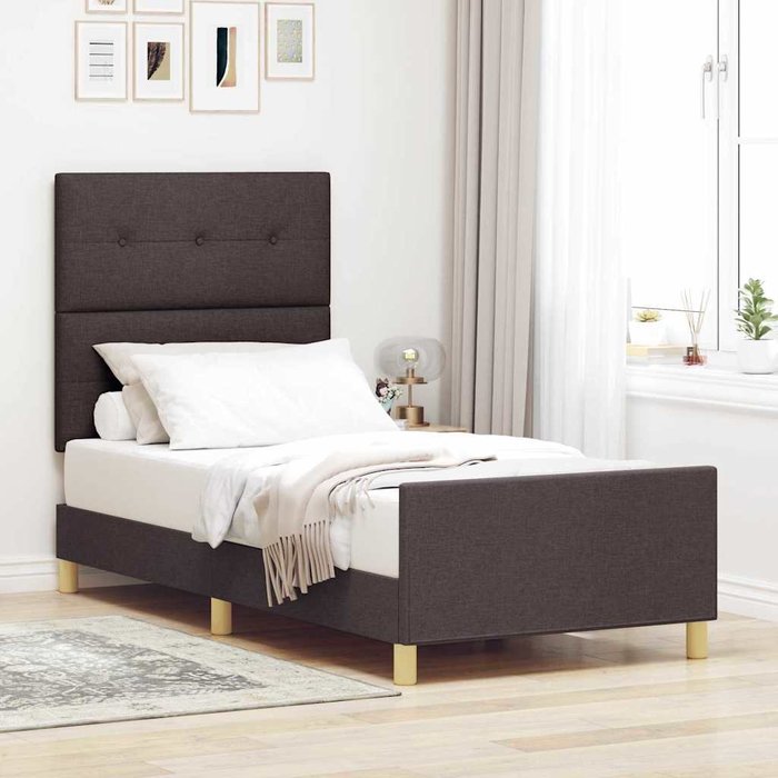 Estructura de cama con cabecera marrón oscuro 90 x 190 cm tela vidaxl