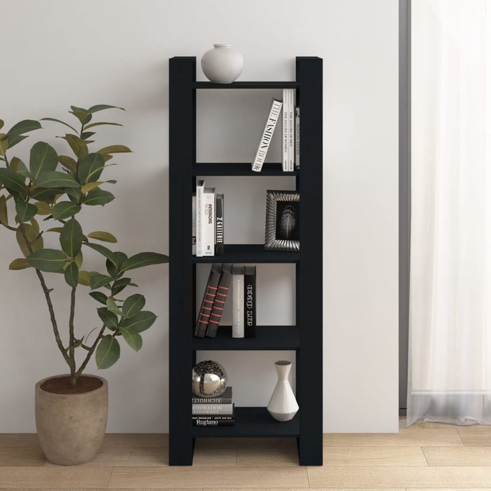Librería/separador de ambientes negro, 60x35x160 cm, madera maciza - pangivo