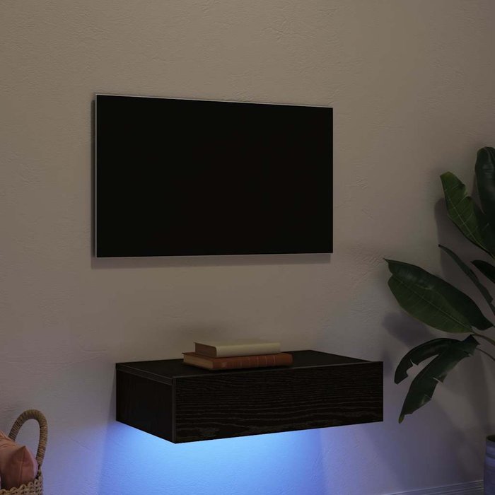 Mueble de tv con iluminación led, roble negro, 60 x 35 x 15,5 cm