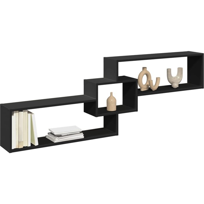 Mueble de pared 158x18x53 cm madera contrachapada negra