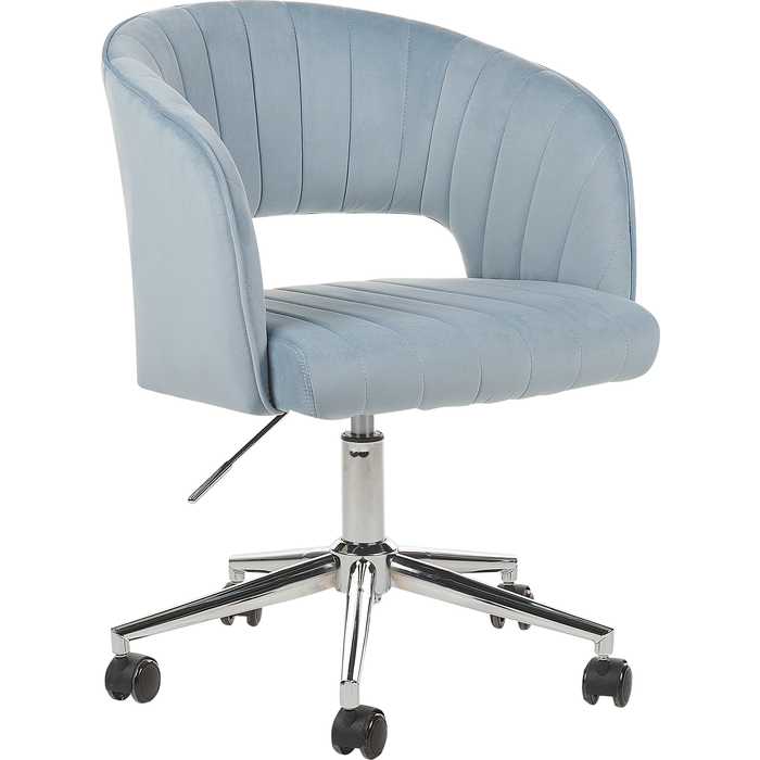 Beliani silla de oficina de terciopelo azul claro/negro/plateado katonah