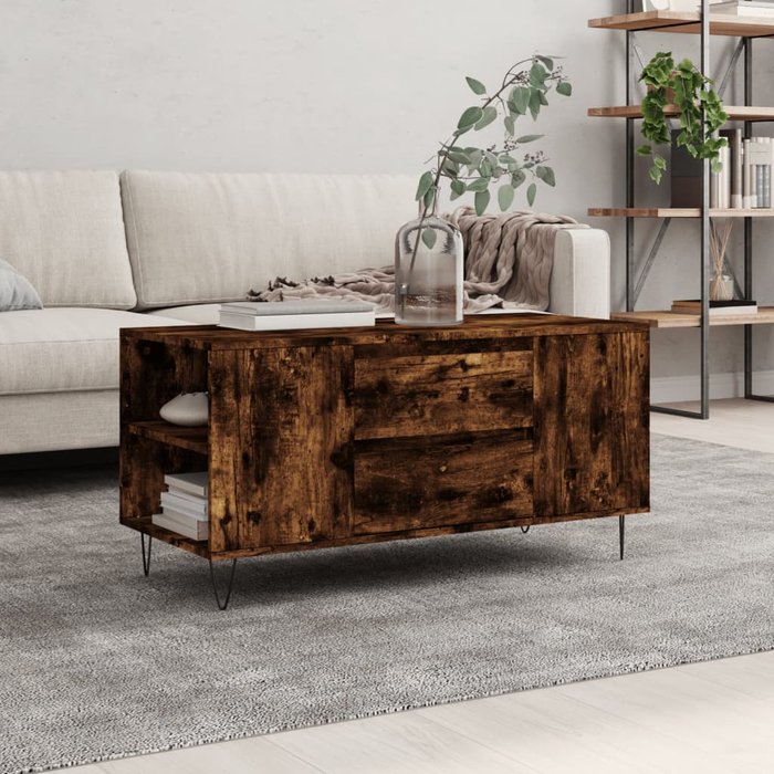 Mesa de centro de roble ahumado, 102 x 44,5 x 50 cm, madera de ingeniería.