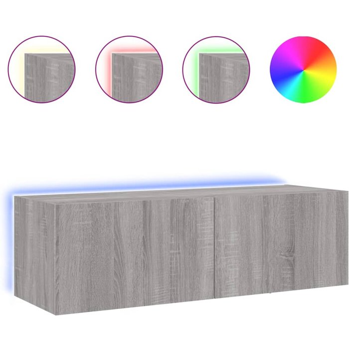 Mueble de tv de pared con iluminación led sonoma gris 100x35x31 cm - comfortxl