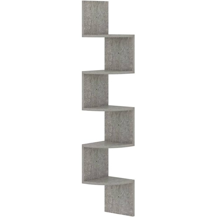 Estante de pared esquinero de madera laminada de color gris hormigón - comfortxl