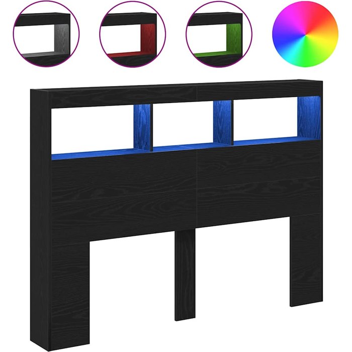 Cabecero de cama con led roble negro 140x17x102 cm cfw1100630