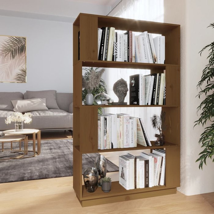 Librería/separador marrón miel 80x25x132 cm madera maciza
