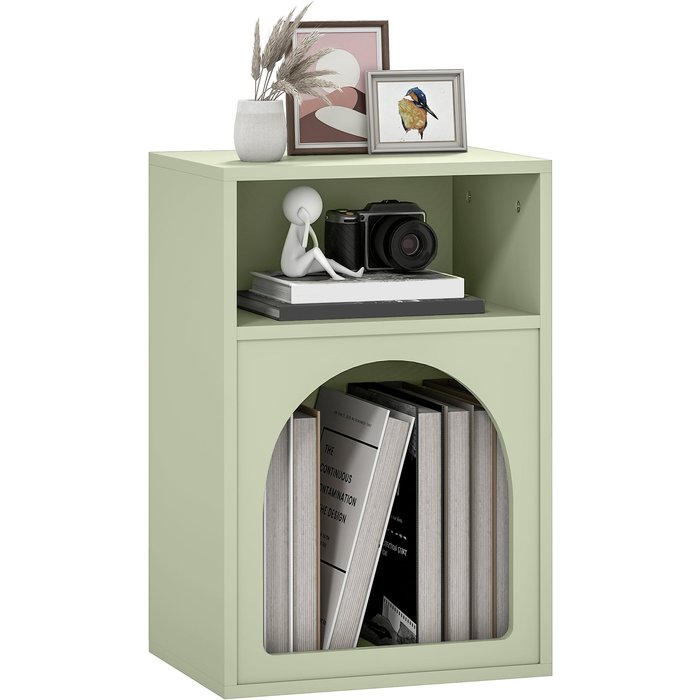 Mesa auxiliar, mesita de noche con 2 compartimentos abiertos - verde claro