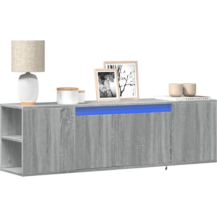 Mueble tv de pared con luces led sonoma gris 135x31x39,5 cm