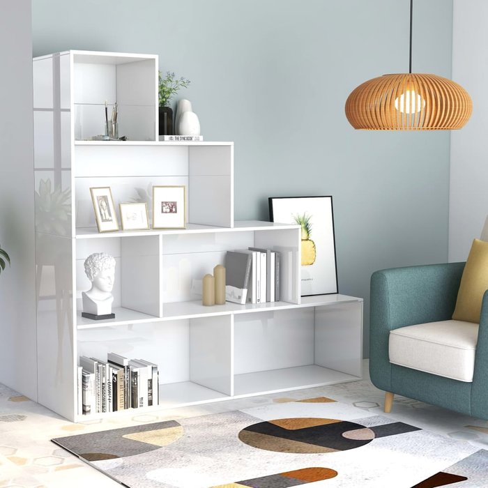 Librería/separador de ambientes blanco brillo 155x24x160 cm