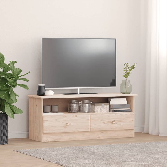 Vidaxl mueble de tv con cajones alta madera maciza pino 100x35x41 cm