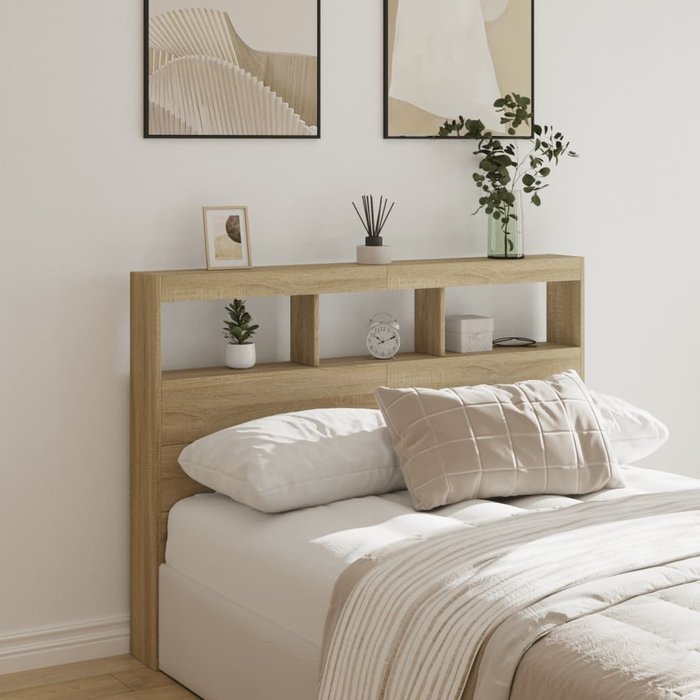 Mueble cabecero con led roble sonoma 140x17x102 cm