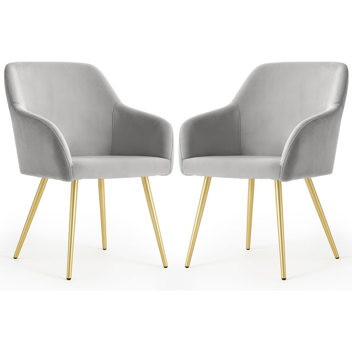 Juego de 2 sillas de terciopelo liso estelle gris patas doradas