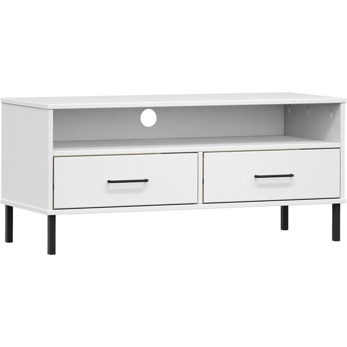 Mueble de tv oslo con patas de metal, madera maciza de pino blanco - comfortxl