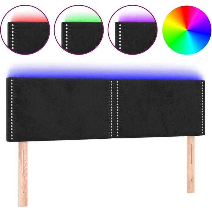 Cabecero cama - mueble cabecero con led de terciopelo negro 144x5x78/88 cm