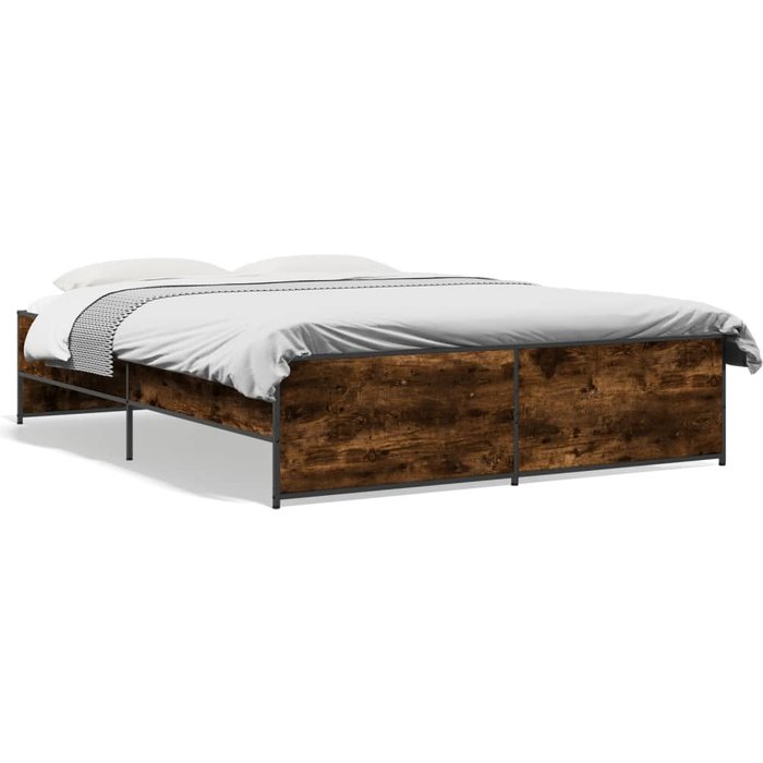 Vidaxl estructura cama madera ingeniería metal roble ahumado 140x200cm