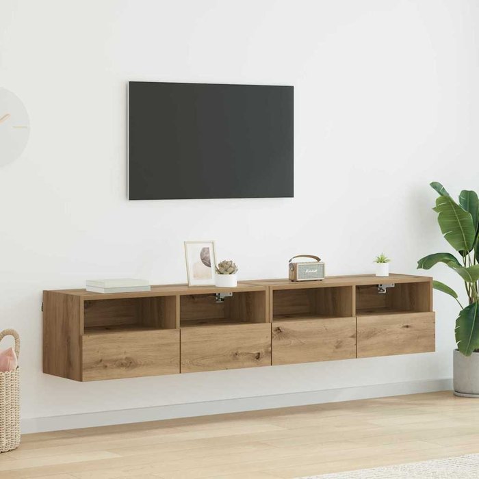 Muebles de tv de pared, 2 piezas, roble artesanal, 80 x 30 x 30 cm