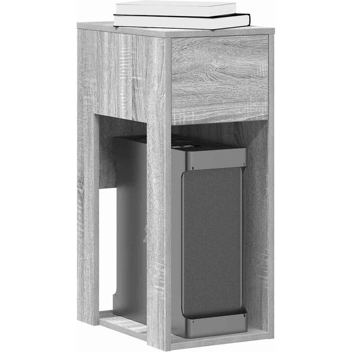 Soporte para torre de ordenador con cajón, color gris sonoma, 30x44x74 cm.