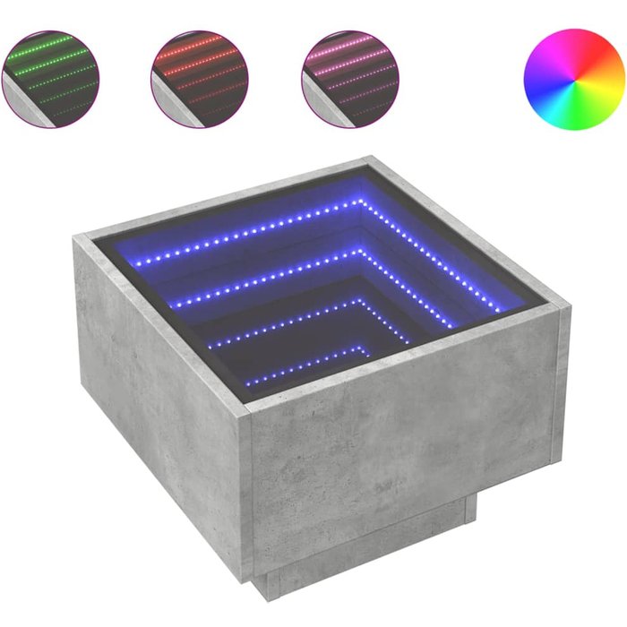 Mesa auxiliar y led madera ingeniería gris hormigón 40x40x30cm - comfortxl