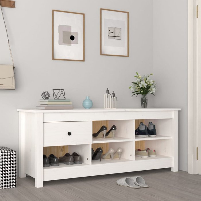 Zapatero blanco, 110x38x45,5 cm, madera maciza de pino.
