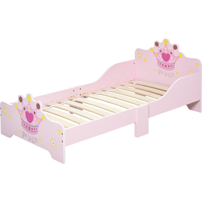 Cama infantil homcom mdf, madera de álamo rosa 143x73x60 cm
