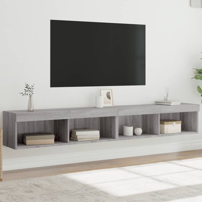 Muebles de tv con luces led, 2 piezas, gris sonoma, 100x30x30 cm