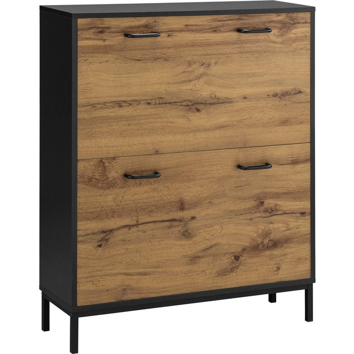 Rocco|baúl para zapatos con 2 solapas en imitación roble negro