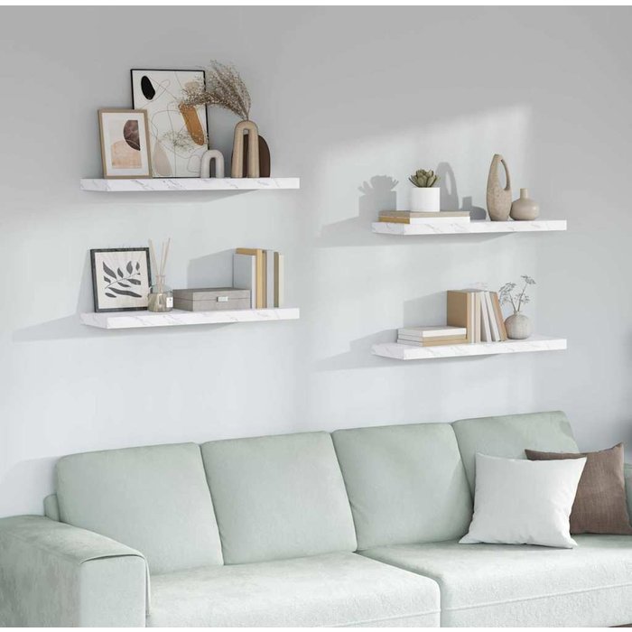 Estante de pared 4 piezas mármol blanco 90 x 23,5 x 4 cm