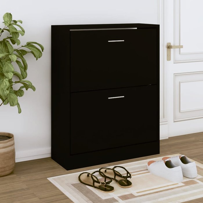 Zapatero negro 63x24x81 cm madera contrachapada