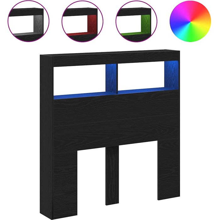 Cabecero de cama - mueble cabecero con led roble negro 100x17x102 cm