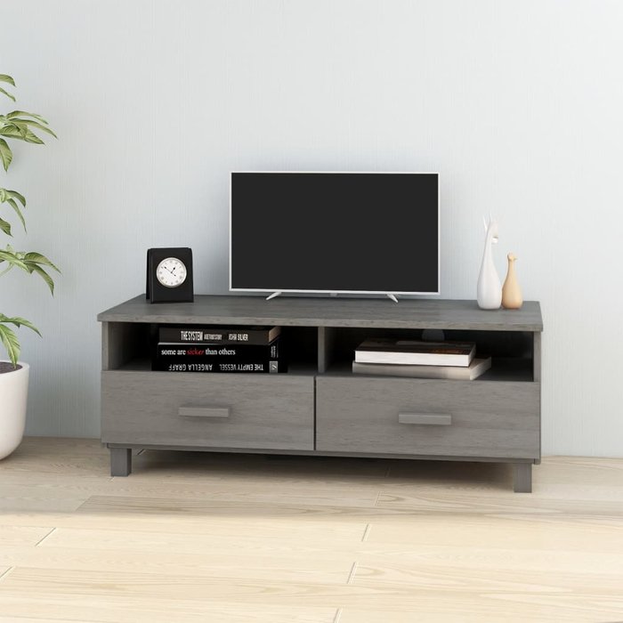 Mueble de tv hamar, gris claro, 106x40x40 cm, madera maciza de pino