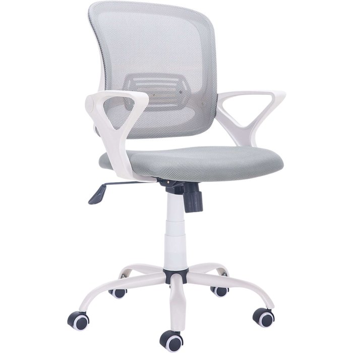 Silla de oficina giratoria perta color gris y blanco