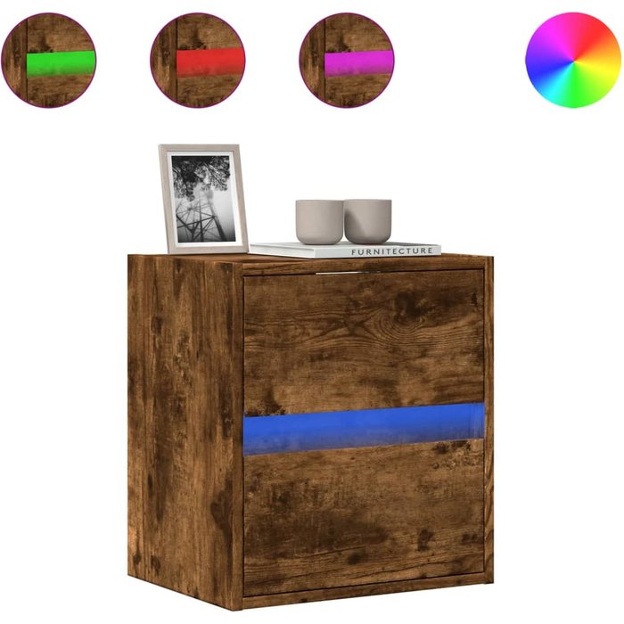 Mueble de tv de pared con luces led roble ahumado 41x31x45 cm - comfortxl