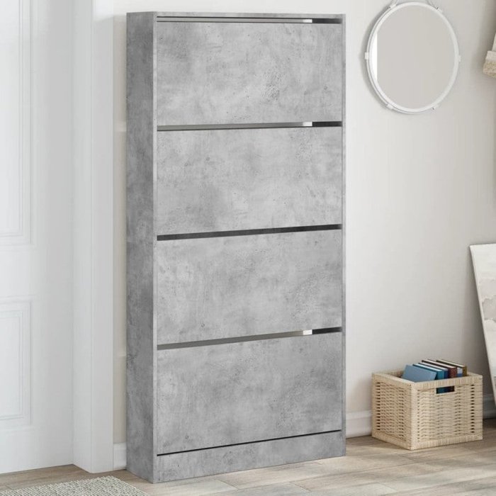 Vidaxl mueble zapatero 4 cajones abatibles gris hormigón 80x21x163,5cm