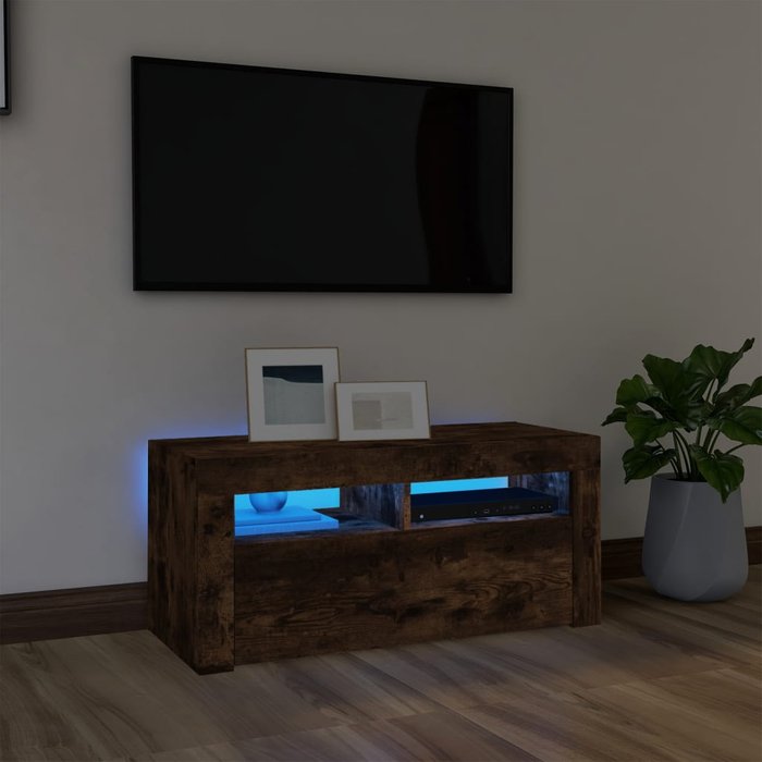 Mueble de tv con luces led roble ahumado 90x35x40 cm - comfortxl