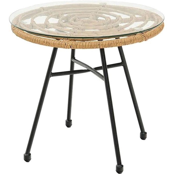 Mesa auxiliar de ratán y cristal yakarta