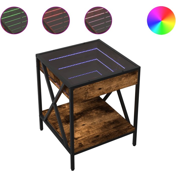 Mesita de noche con infinity led roble ahumado 40x40x49 cm - comfortxl