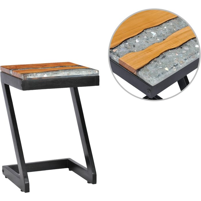 Mesa de centro de 30x30x50 cm. madera maciza de teca y poliresina.