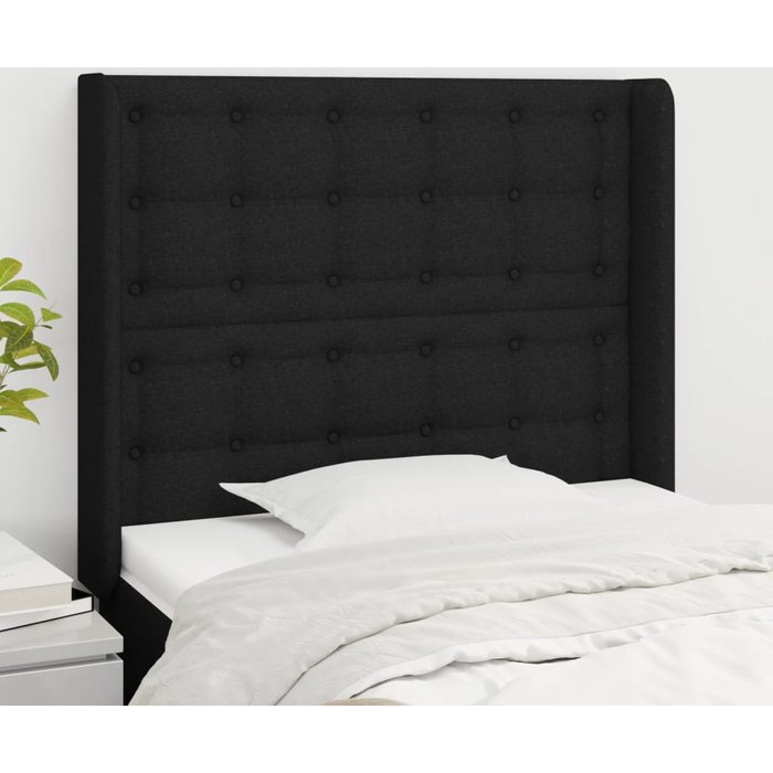 Cabecero con orejas de tela negro 93x16x118/128 cm