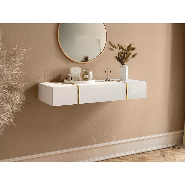 Consola suspendida con 3 puertas - blanco brillante y dorado - marzialo