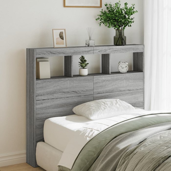 Mueble cabecero con led sonoma gris 120x17x102 cm