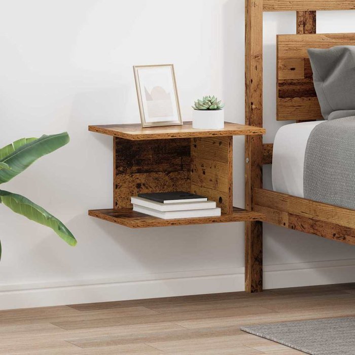 Mesita de noche, 2 piezas, madera antigua, 40 x 30 x 25 cm