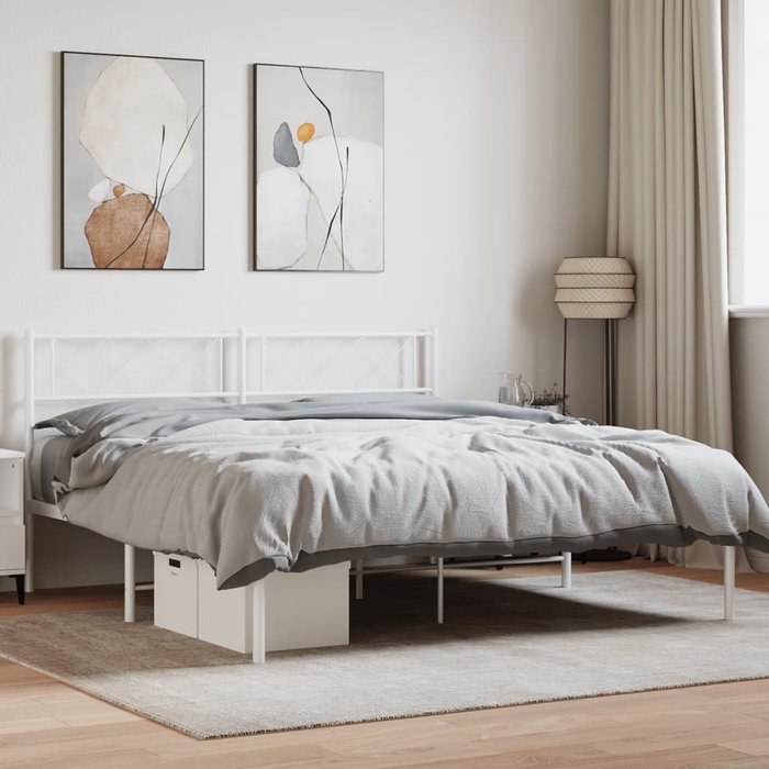 Estructura de cama de metal con cabecero blanco 135x190 cm