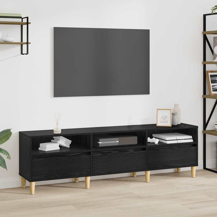 Gabinete de tv con cajón roble negro 150 x 30 x 45 cm