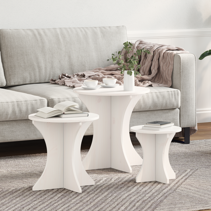 Mesa de café 3 piezas blanco 46 x 46 x 47 cm madera maciza de pino