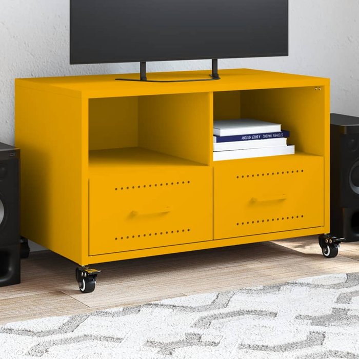 Mueble de tv amarillo mostaza, 68x39x43,5 cm, acero